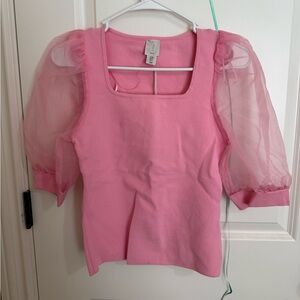 Joie Pink Puff-Sleeve Square Neck Top